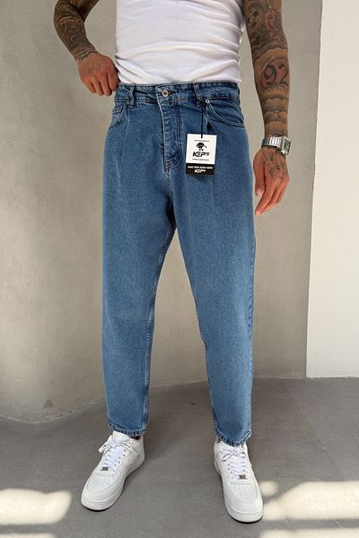 MADZEYMODA Ballon Fit Boyfriend Mold pentru bărbați, pantaloni blugi din denim KE-804