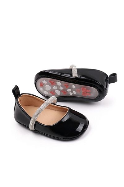 Superbaby Pantofiori negri lacuiti cu bareta cu strasuri