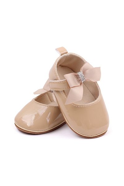 Superbaby Cream patent leather shoes with bow and rhinestones