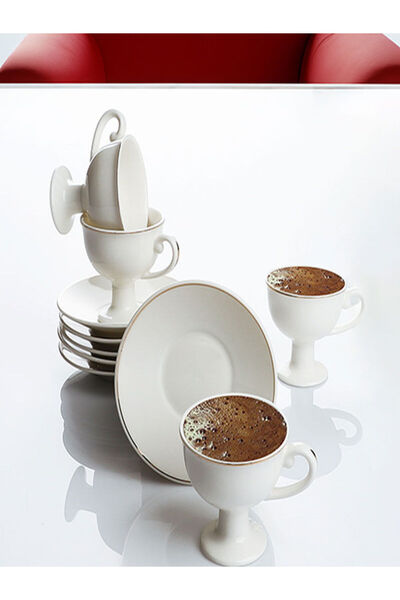 Kosova LÜKS PORSELEN YALDIZLI BEYAZ AYAKLI KAHVE FİNCAN TAKIMI KAHVE FİNCANI