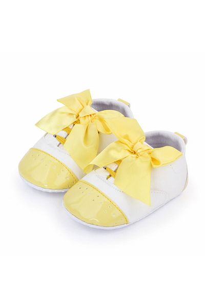 Superbaby Pantofiori albi cu fundita galbena