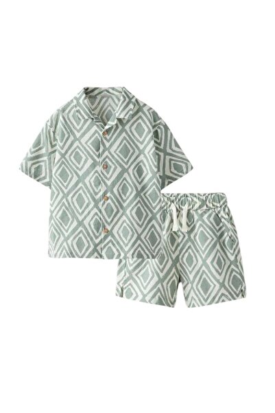 Motebarn Wear Boy's Linen Shirt Bottom-Top Suit Gray