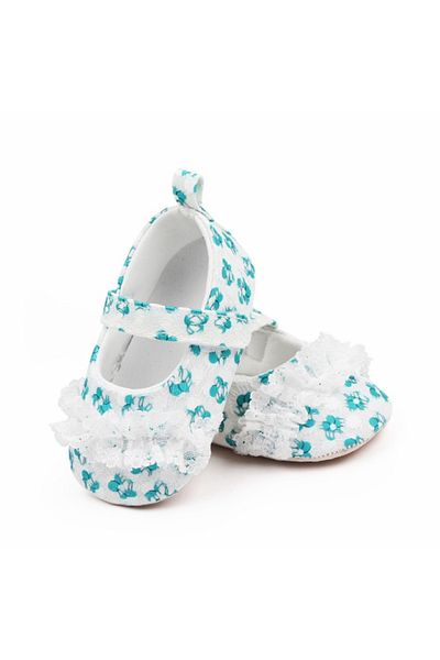 Superbaby White lace shoes with green flowers
