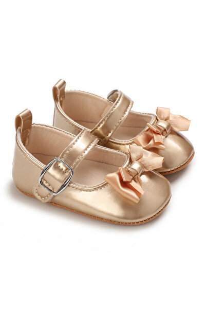 Superbaby Χρυσά παπούτσια με σατέν φιόγκο