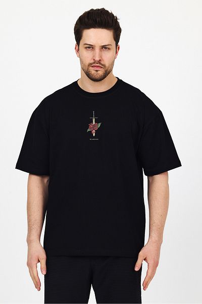 THE RULE Men's Warden Printed Oversize 100% Cotton Wide Cut Soft Textured Crew Neck T-Shirt Rf0509