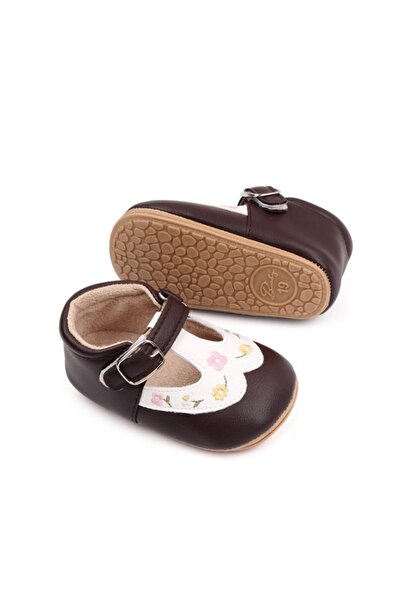 Bebelul Brown and white shoes with colorful embroidered flowers