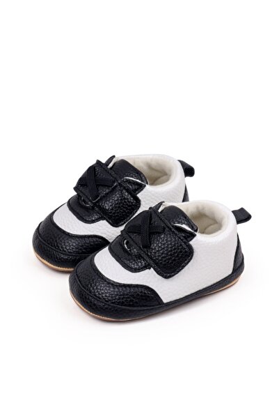 Superbaby Baby shoes for first steps, with hedgehogs, black and white, non-sl...