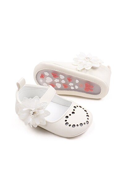 Superbaby Pantofiori albi sidefati - Heart