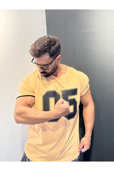 Bas Body FitnessWear 05 تي شيرت كاجوال للياقة البدنية مصنوع من القطن بنسبة 100% وأكمام على شكل حرف V ومطاط مقاس كبير