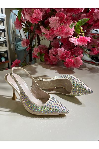 İST FİDAN KUNDURA Women's Open Back Stone Detailed Heeled Shoes