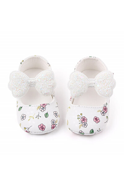 Superbaby Pantofiori albi cu floricele si fundita
