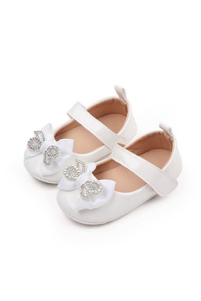 Superbaby Pantofiori cu fundita cu strasuri, albi, din lac