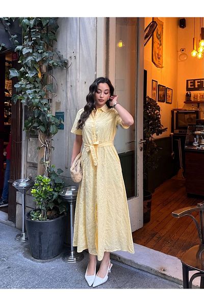 Ekim Store Lace-Up Waist Scalloped Long Dress