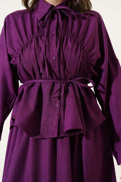 VOLT CLOTHİNG Kadın Önü Büzgülü Etekli Bluz İkili Takım