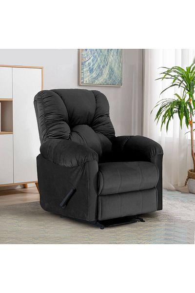 American Polo | Velvet Rocking & Rotating Recliner Chair - Black -92×78x103