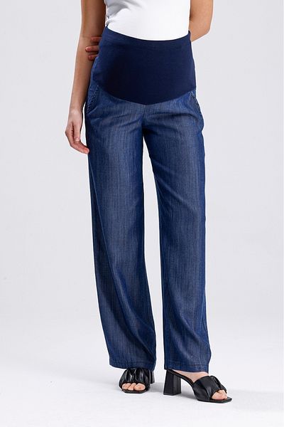 KATLİN MATERNİTY WEAR Maternity Loose Wide Leg Summer Denim Fabric Pants, Adjustable Waist