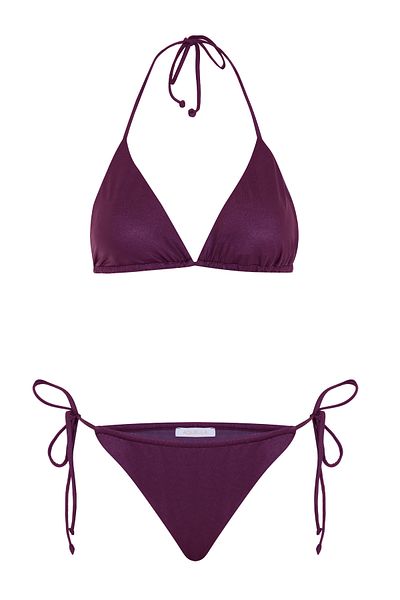 AQUELLA Plain Purple Triangle Bikini Set