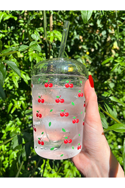 Caga Home CAGA Isıya Dayanıklı Borosilikat Cam Pipetli ve Kapaklı Pinterest Bardak Kahve Sunum Bardağı