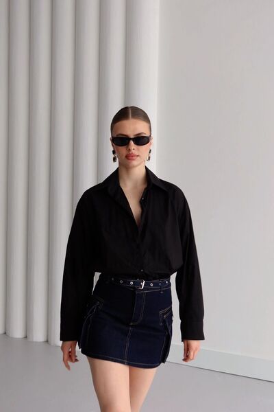 Ekim Store Fusta denim cu buzunar dublu bleumarin