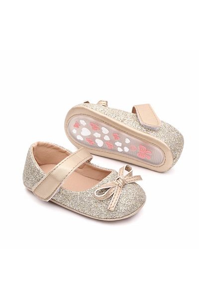 Superbaby Pantofiori aurii cu sclipici si cu fundita