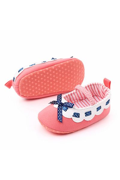 Superbaby Salmon pink shoes with white ruffles