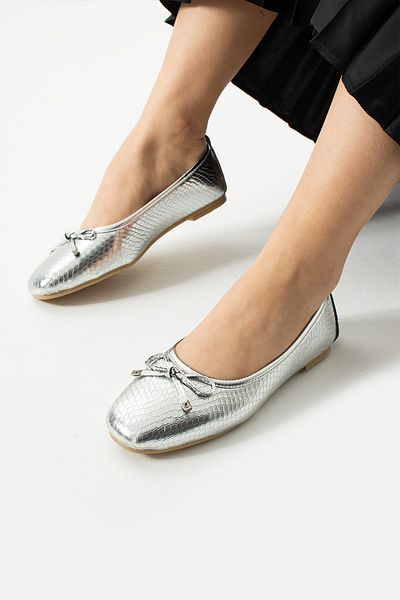 STOCON Hana Trend Silver Silver Bow Γυναικείες μπαλαρίνες - Παπούτσια για το σπίτι και το γραφείο STC1076