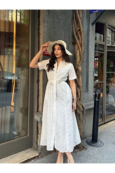 Ekim Store Beli Bağcıklı Fistolu Uzun Elbise