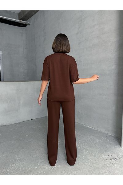 Lusin Women's Brown Soft Modal Fabric Short Sleeve Pants Blouse Tracksuit Set