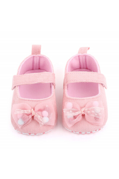 Superbaby Розови обувки с панделка и пухкави топки