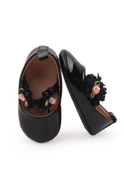 Superbaby Pantofiori eleganti negrii cu trandafirasi roz