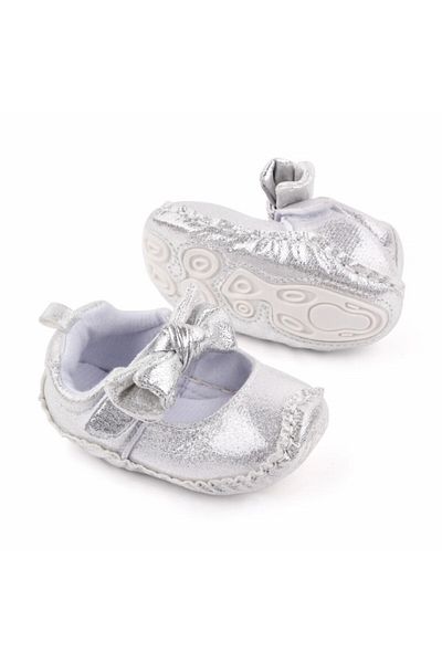 Superbaby Pantofiori argintii cu fundita pentru fetite