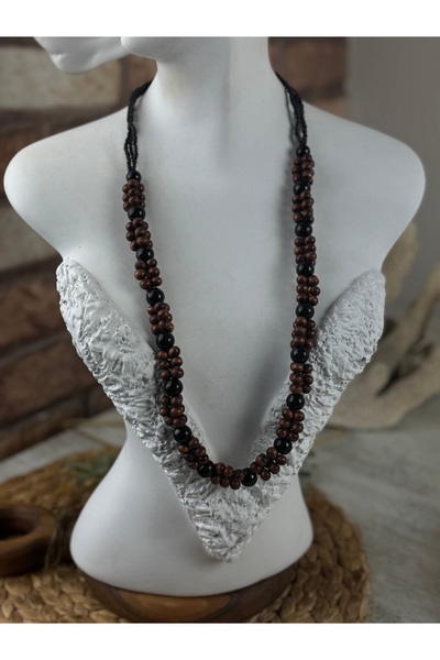 SEDEF TAKI Ahşap boncuklu inci kolye