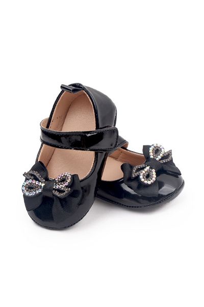 Superbaby Pantofiori cu fundita cu strasuri, negri, din lac