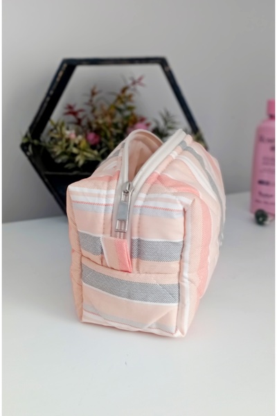 Mufincollection Pastel Striped Zippered Makeup and Organizing Bag – 23X10 cm