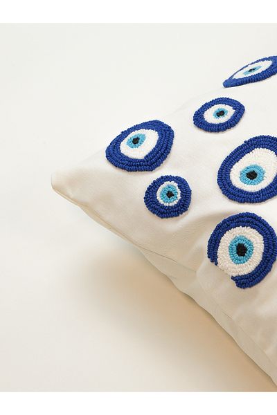 Galia Tasarım Evil Eye - Husă de pernă Evil Eye Beads Punch - Albastru