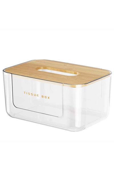 PUFO Simple Decorative Napkin Box With Bamboo Lid, 21.5 X 13 Cm