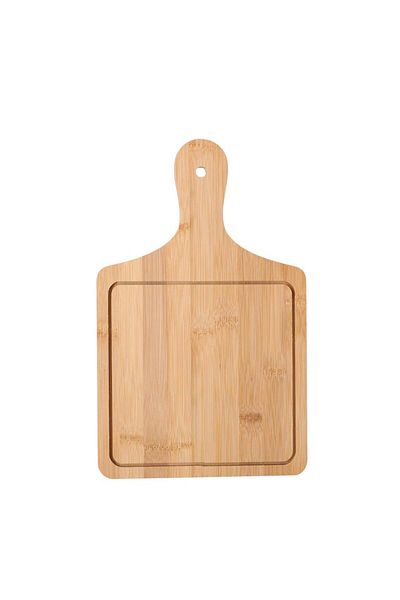 PUFO bamboo wooden platter with handle for serving food, appetizers, pizza, 33 x 18 cm, brown