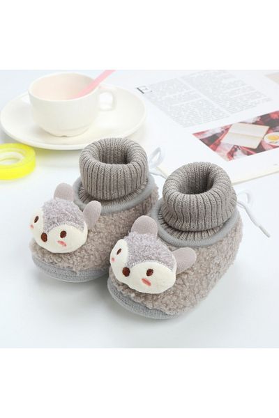 Superbaby Botosei pentru bebelusi, gri, cu design vulpita si material pufos