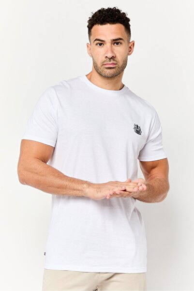 Aquascutum تي شيرت رجالي برقبة دائرية وأكمام قصيرة وشعار فرقة، أبيض