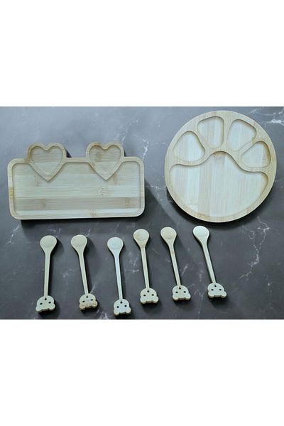 BuMeria Wooden Bamboo Presentation Bowl, Snack Plate and Bamboo Wooden Small Spoon