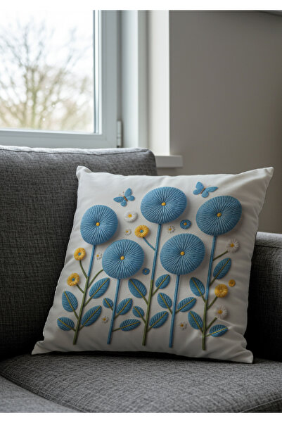 Artvibe Цифровий друкований синій білий літній квітковий візерунок для вишивання 2-компонентний чохол для подушок