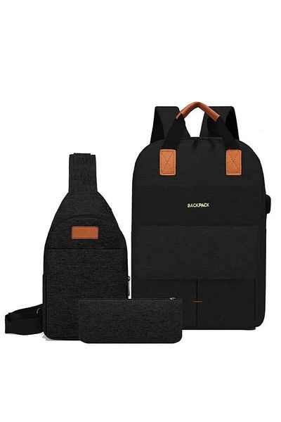 PUFO Rucsac practic Pufo cu port de încărcare USB, husă și penar incluse, 40 x 30 cm, negru