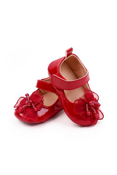 Superbaby Red patent leather shoes with elegant flower