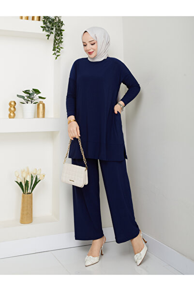 TOKARİS TEKSTİL بدلة ساندي نسائية بجيب مزدوج من الأسفل إلى الأعلى