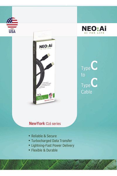 NEO:Ai 9V 3A USB-C to USB-C Cable| NewYork CL6 Series |Turbocharged Fast Charging & Data Transfer