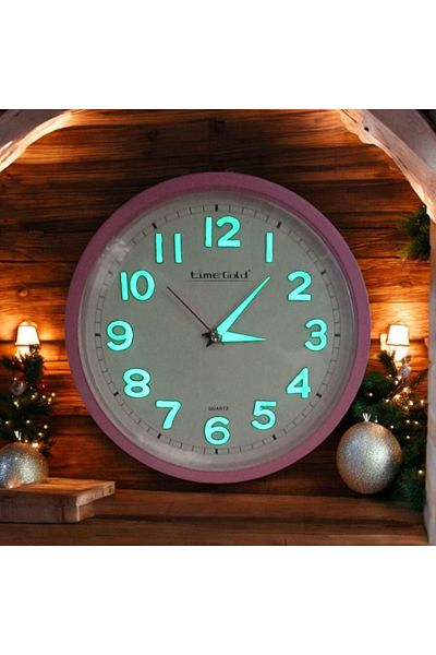 Time Gold Phosphorescent 3D Embossed Number Girl's Room Mini Small Wall Clock Diameter 22 cm Pink