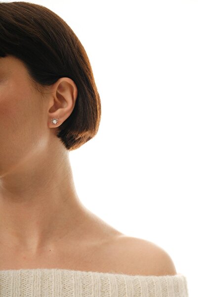 Sümer Telkari İncili Güneş Rodyumlu Mini Gümüş Küpe 7365