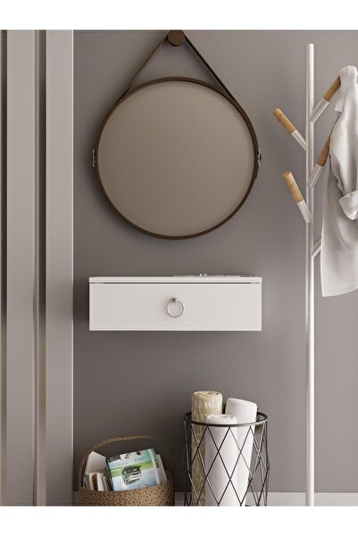 Detamob Beyaz Duvara Monte Dresuar | Halka Kulplu Tek Kapaklı %100 MDF Konsol | Şık ve Modern Dekoratif Raf