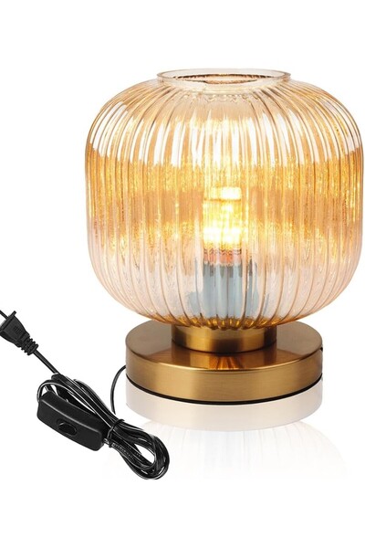 ASR Bal Amber Renk Cam Masa Üstü Başucu Modern Aydınlatma Abajur Gece Lambası