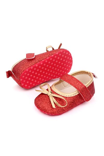 Superbaby Red baby shoes with glitter and gold bow